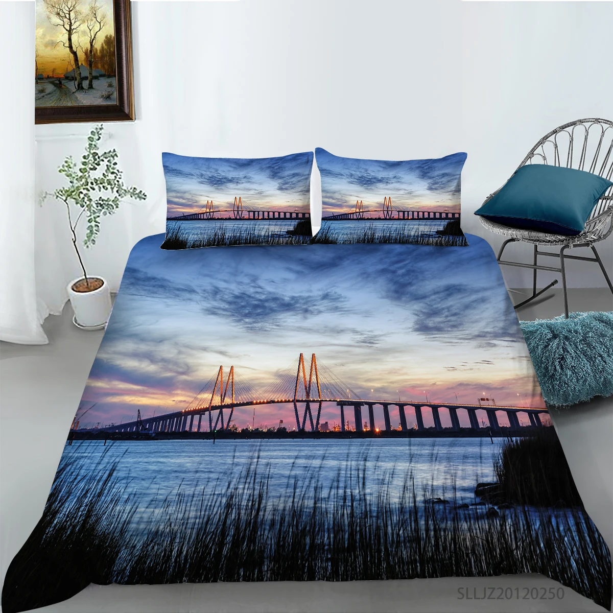 Комплект постельного белья с 3d-изображением зданий высококачественный