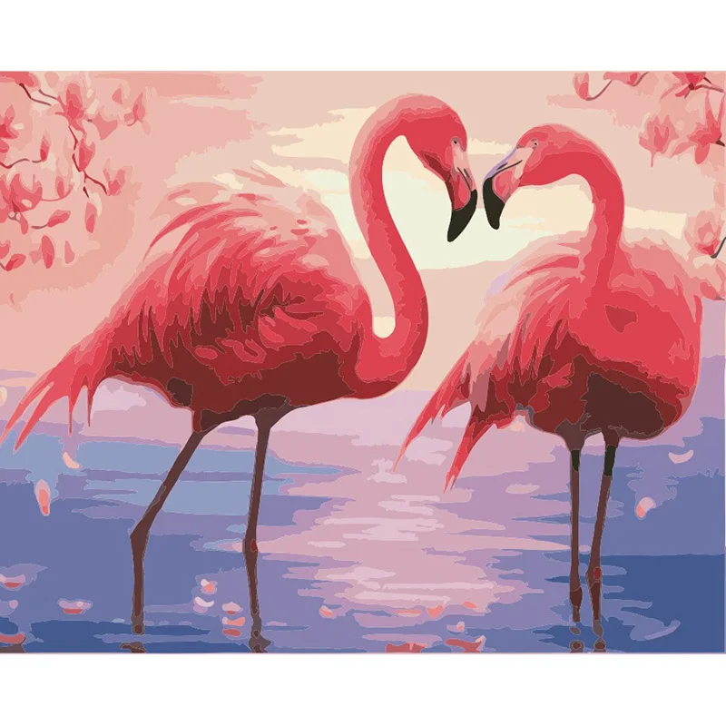 Фламинго DIY живопись по номерам цвет пигментная щетка Живопись Искусство Ручная