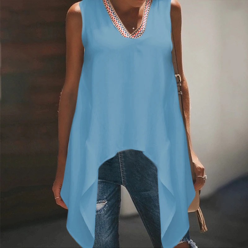 Taniafa Женская мода V образным вырезом без рукавов рубашки летние повседневные