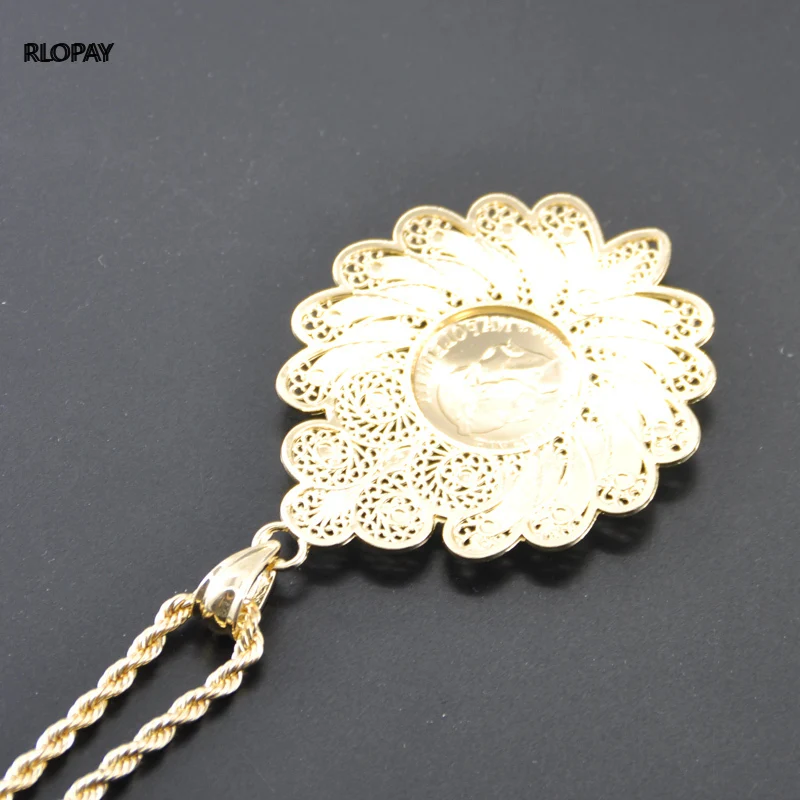 Кулон в этническом стиле Ювелирная монета ожерелье с длинной цепочкой золотое