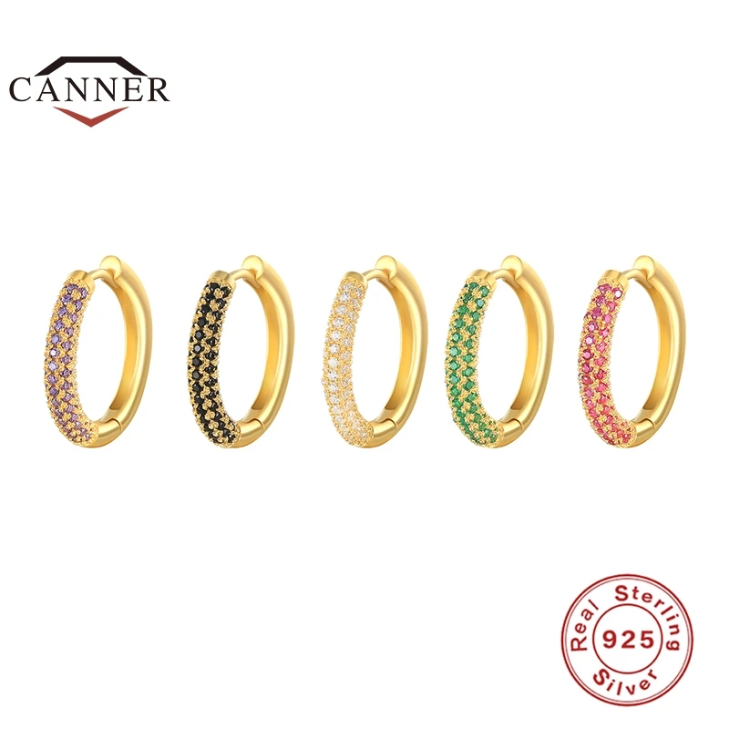 

CANNER Colorful Zircon Stone Hoops 925 Sterling Silver Hoop Earrings for Women Huggie Round Earring Jewelry Pendientes Brincos