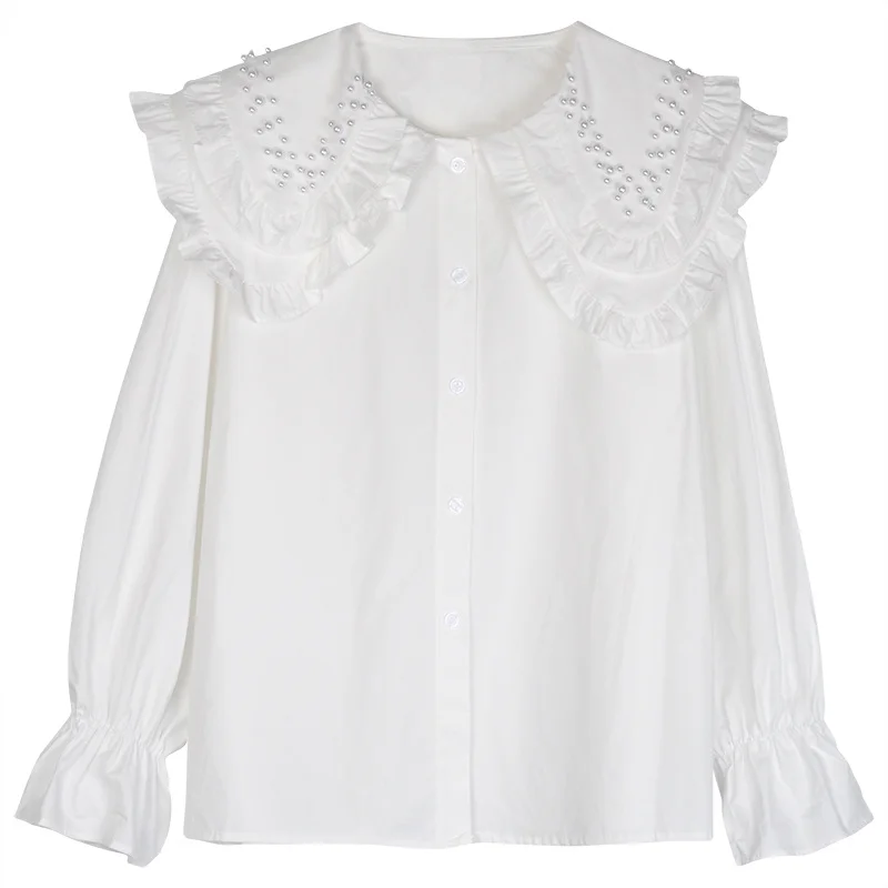 2021 детский воротник белая рубашка Женский Топ Новая маленькая с длинным рукавом |