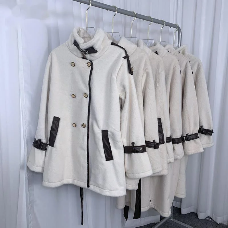 

2021 Winter Long Warm Thick Faux Fur Coat Women With Belt Loose Casual Stylish Korean Fashion Jackets Double Breasted Overcoat