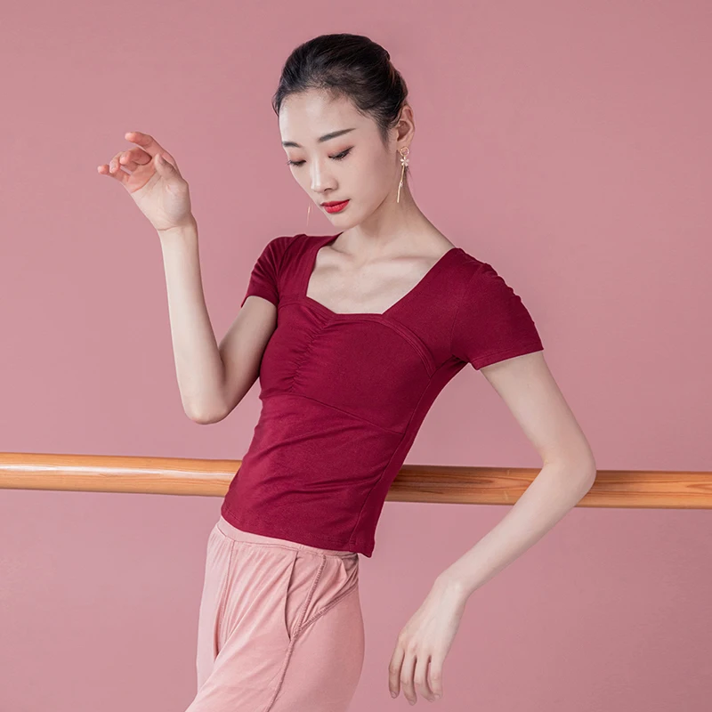 

Топы для балета, летняя одежда для тренировок и йоги, Женский Классический танцевальный костюм с коротким рукавом, Lyrical Одежда для танцев ...