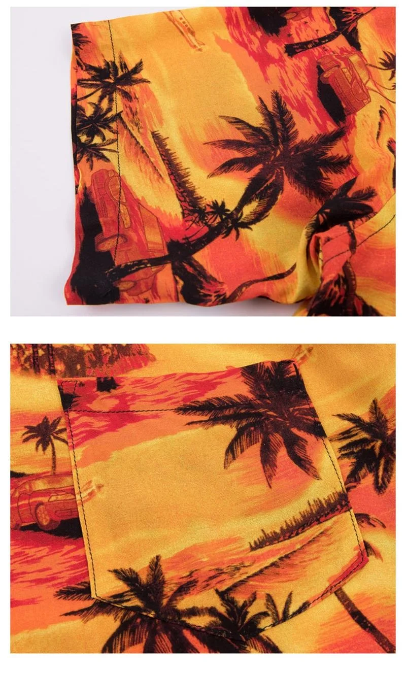 American Tide Brand Beach Style Summer Men's Coconut Tree Print Shirt Hawaiian Short Sleeve Men's Shirt