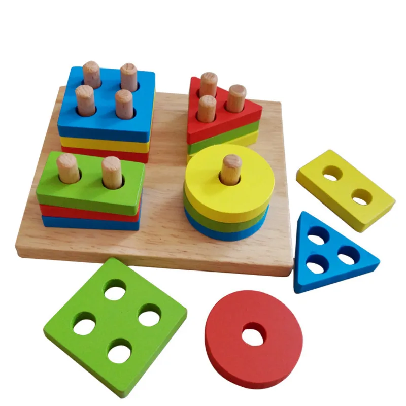 

Wooden Montessori Toy Educational Building Blocks Toys Macaroon Column Color Shape Match Stacking Block Puzzle Toys For Children