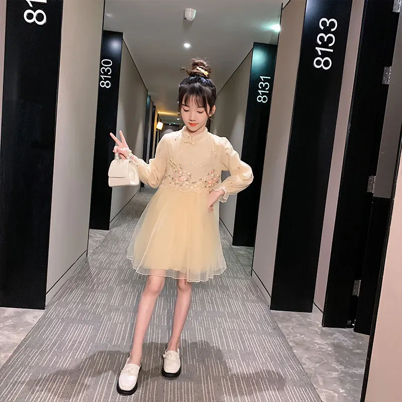 

Chinses Style Baby Girls Dresses Long Sleeve Embroidery Children Tutu Princess Dress Kids Clothing Fashion Party Wedding Dress