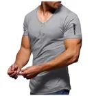 Мужские летние однотонные Цвет размера плюс футболка для мужчин V образным вырезом с короткими рукавами и молнией модный дизайн Slim Fit Спортивная дышащая футболка P5