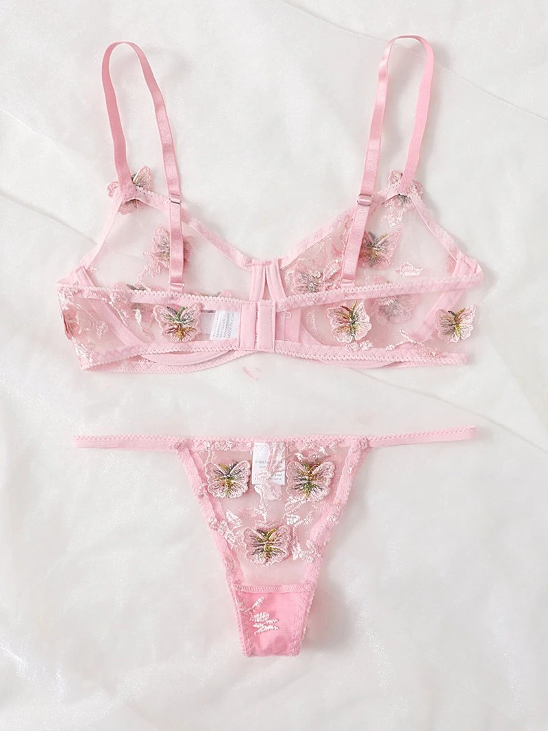 

Ellolace Butterfly Women's Underwear Sexy Applique Underwear Set Transparent Sensual Lingerie Women Erotic Lingerie Bra Set