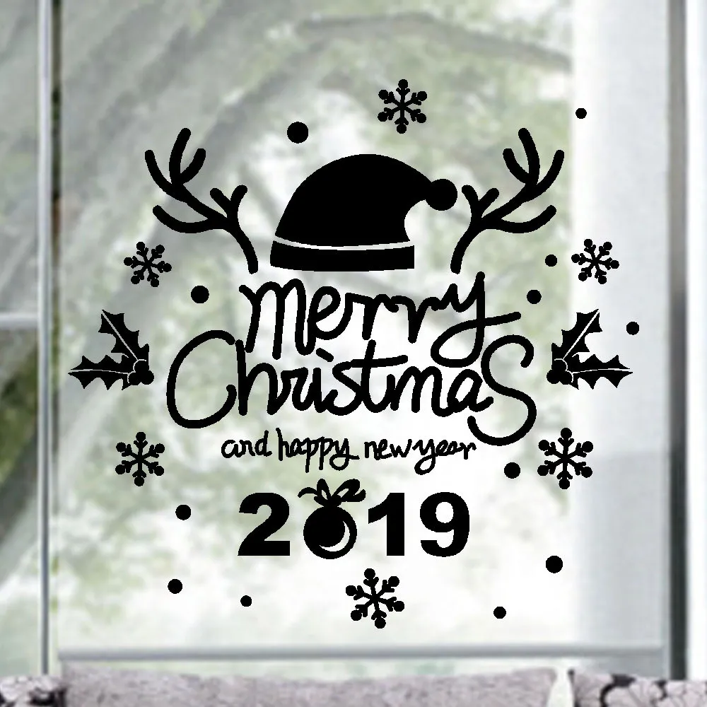 2020 Новый год Счастливого Рождества стены Стикеры дома витрин магазинов наклейки