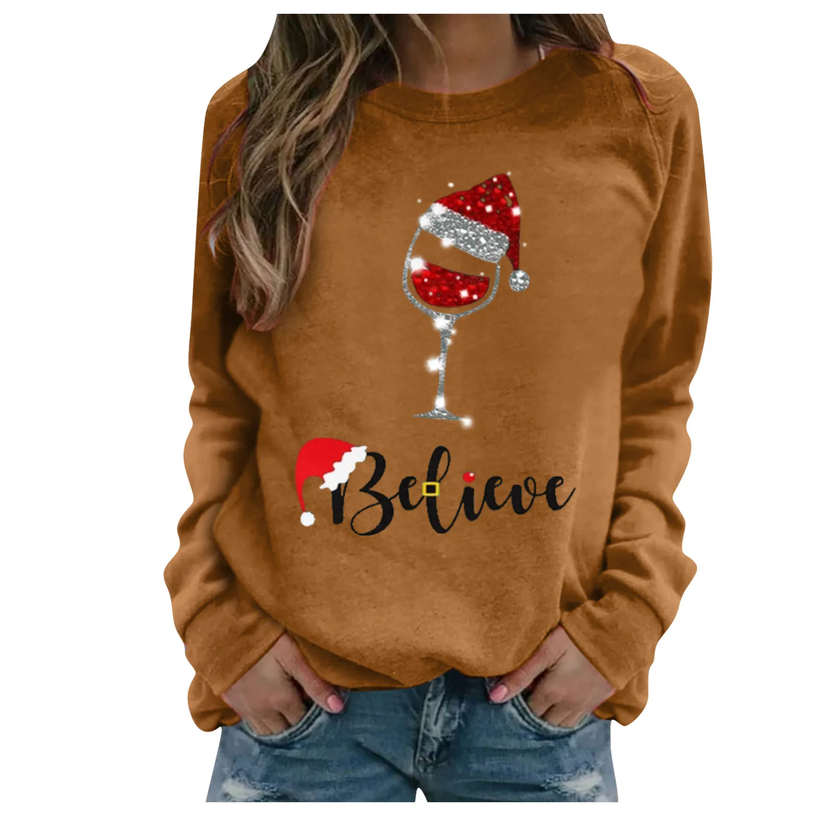 Women's Chirstmas Pullover Kawaii Santa Claus Print Long-sleeved Mulheres Sweetshirts Casual Festive Retro Sweater Pullovers