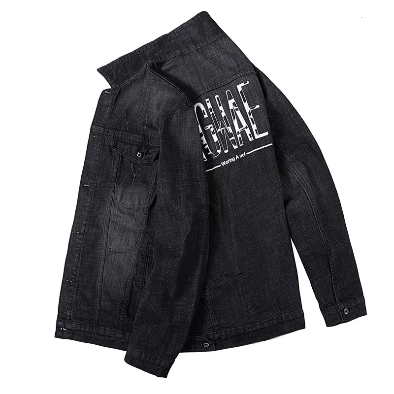 Мужская джинсовая куртка с вышивкой свободная однобортная размеры 2XL 3XL 4XL 5XL