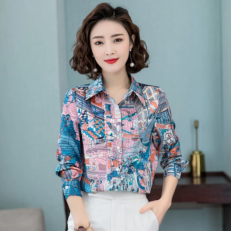 

Korean Fashion Silk Women Blouses Satin Long Sleeve Shirt and Blouse Office Lady Blusas Largas Plus Size XXXL Autumn Womens Tops