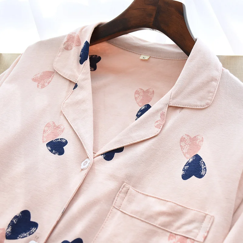 

Spring and Autumn Pajamas Women's Cotton Long-sleeved Trousers Suit Pink Casual Plus Size Home Service Suit Pajamas for Women