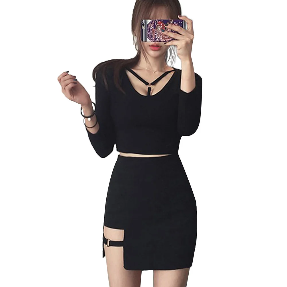 Модный женский однотонный пикантный укороченный топ с круглым вырезом и длинным