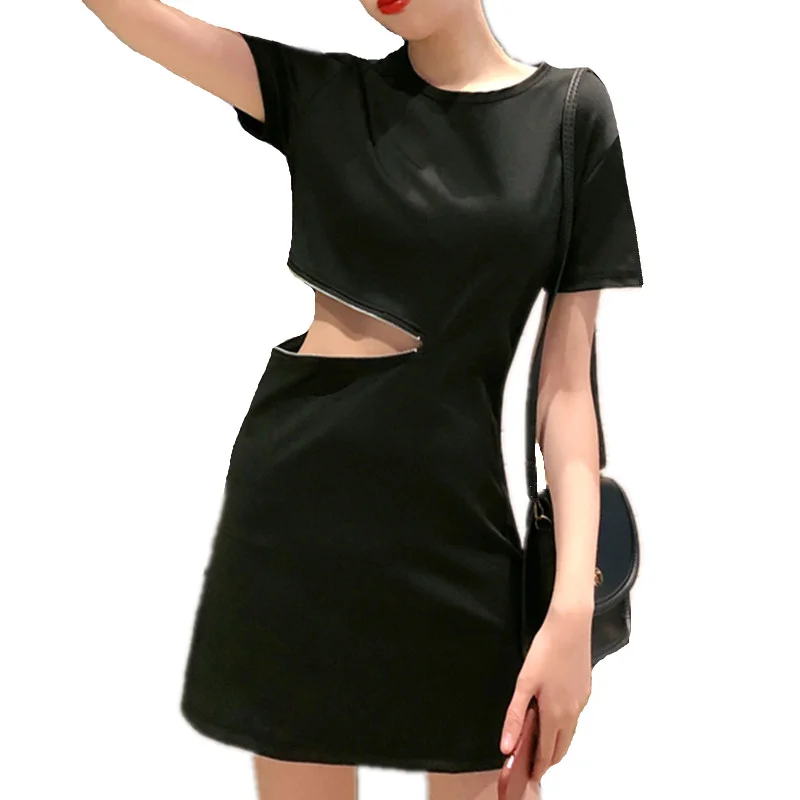 

Женское облегающее летнее платье с коротким рукавом, пикантная Клубная одежда для вечеринок, женские тонкие уличные Мини-Платья на молнии с...