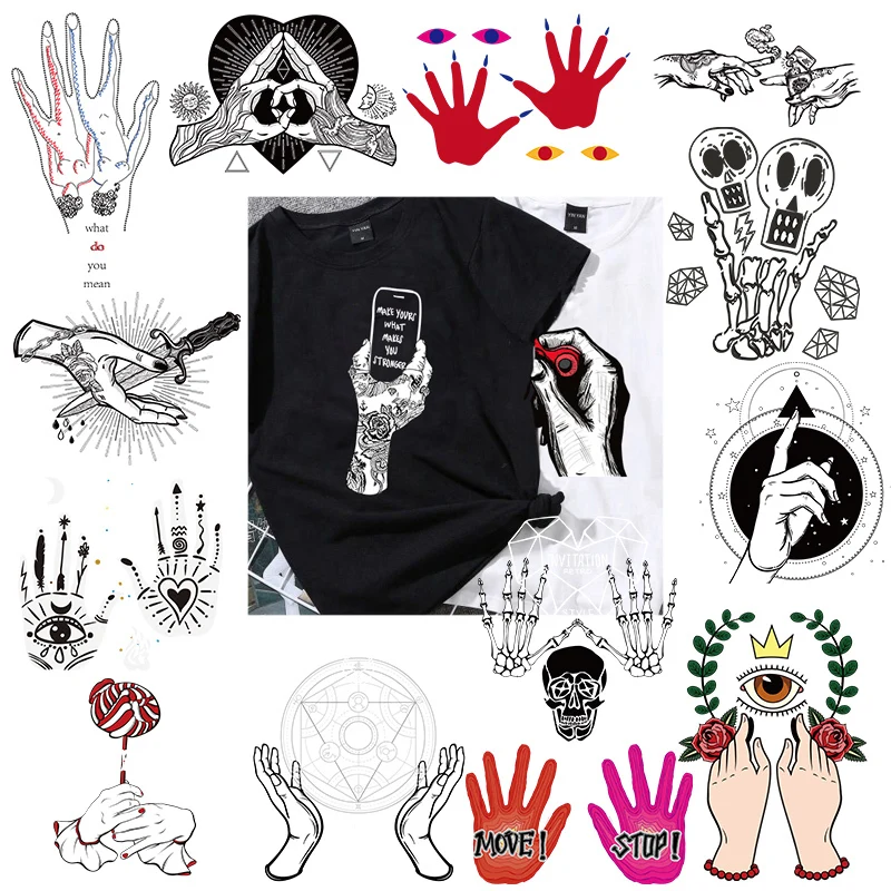 

Fashion Skull Hand Patches DIY A-level Washable Iron-On Transfer Sticker Hamse Hand Fatima Appliqued On Clothes Accessory