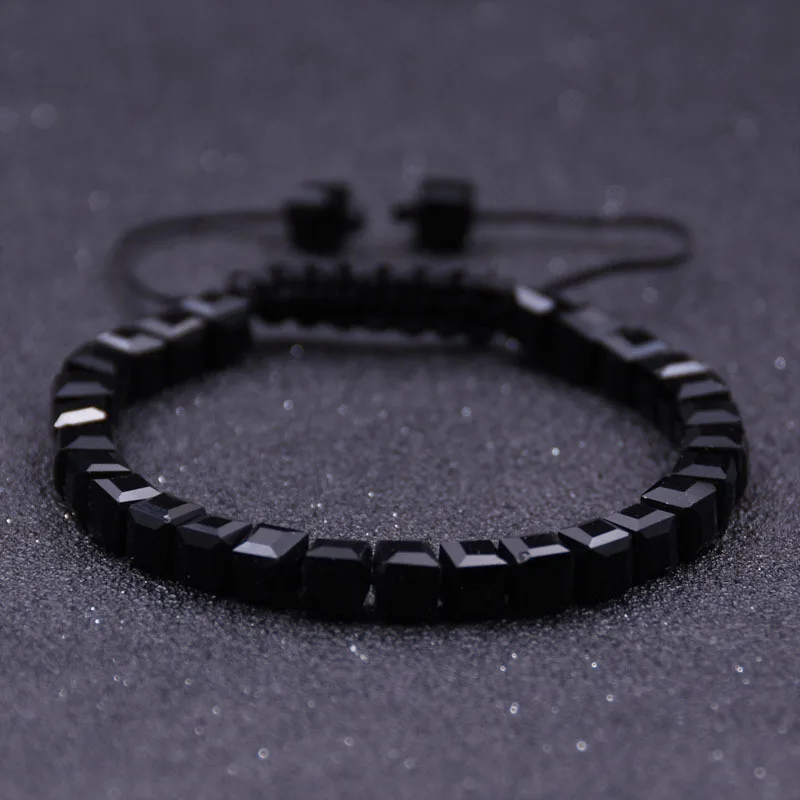 

Fashion Charm Transparent Handmade Square Crystal Bead Bracelet Men and Women Adjustable Braided Rope Charm Bracelet Fashion