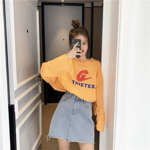 С принтом букв Повседневное свободный свитер универсальные модные 2019 Новое