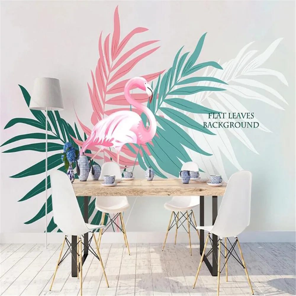 

Milofi custom wallpaper mural 3D hand-painted Nordic palm tree flamingo sofa TV background wall