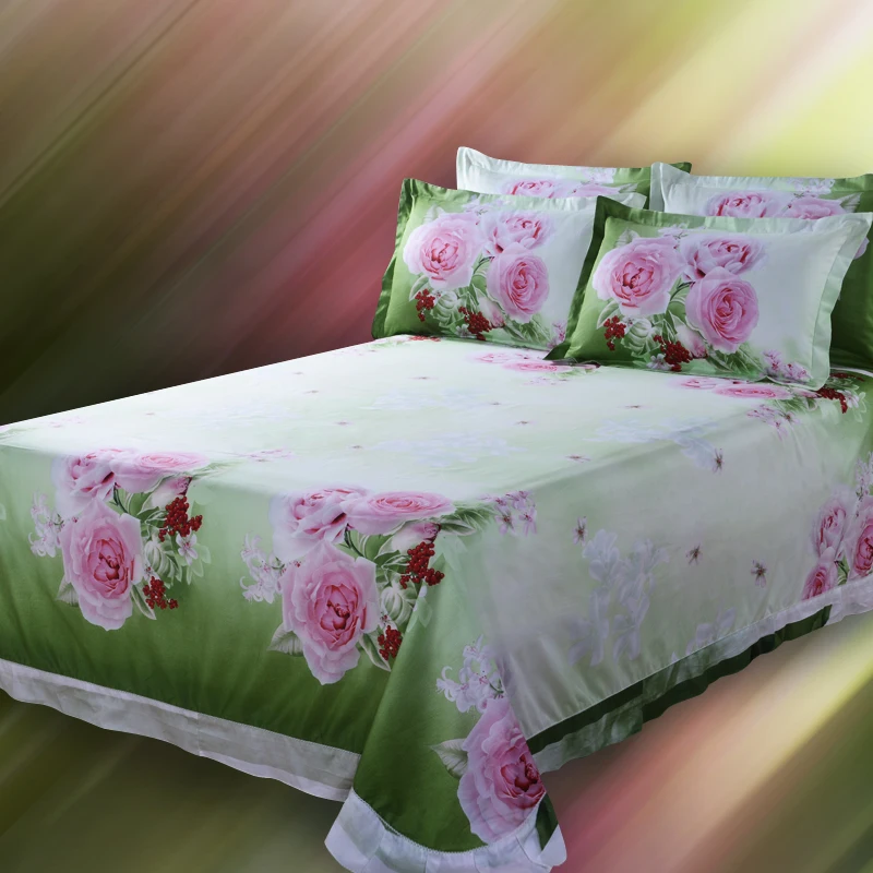 

100% Cotton 3D Printing Duvet Cover Wedding Bed Sheet Pillowcases Home Bedding Set 4pcs Rose Lily Queen for Adults bedclothes