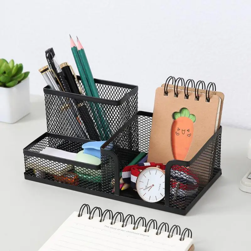 

Mini Metal Wrought Iron 3 Grid Storage Box Desktop Stationery Cosmetic Storage Basket Home Office Storage Box Organizer Storage