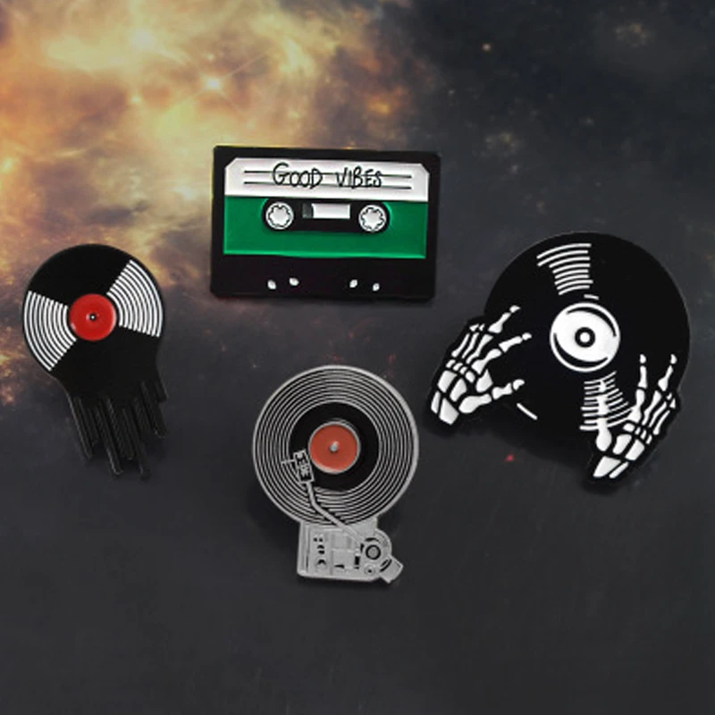 Эмалированная заколка Good vibes tape DJ Виниловый проигрыватель значок джинсовая