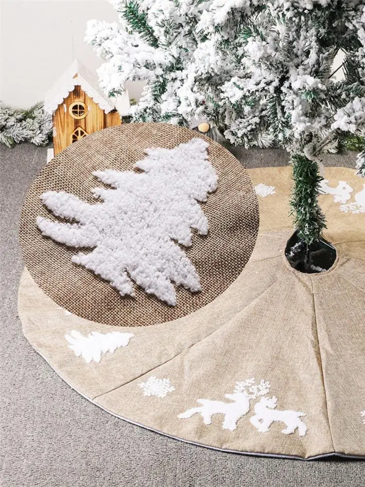 

122cm Christmas Tree Skirt with Elk Snowflakes Thick Tree Mat for New Year Party Decorations