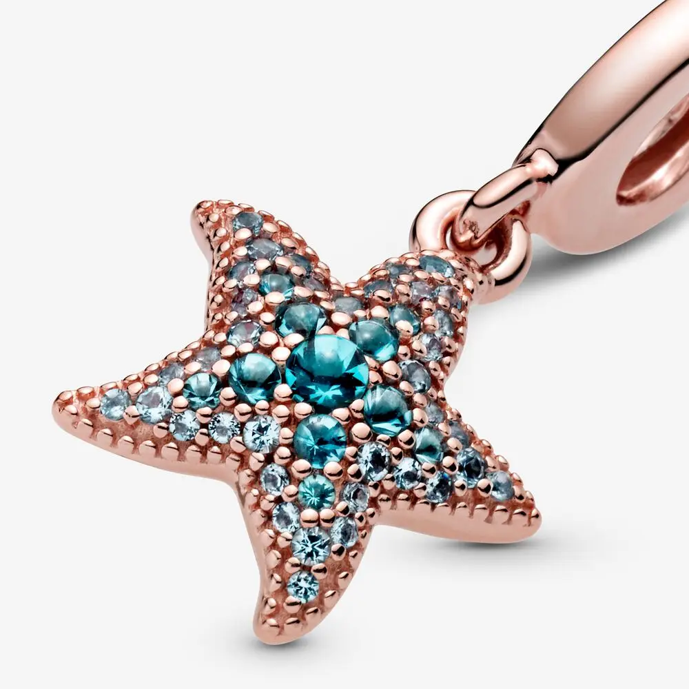 S925 Silver Color Charm Summer Ocean Series Blue Starfish Diy Bead Fit Original Bracelet For Women Jewelry Gift | Украшения и