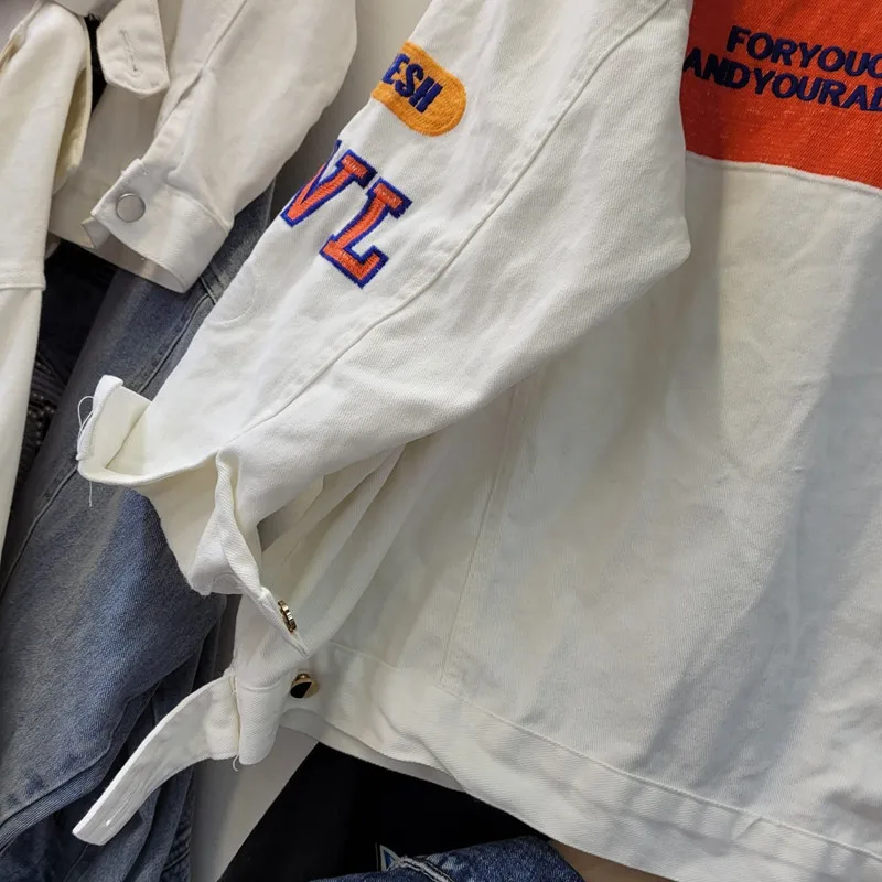 

2021 Spring Loose Jeans Jacket Women Long Sleeve Embroidery Letter Print Denim Coat Female Streetwear Loose Female Clothes G1166