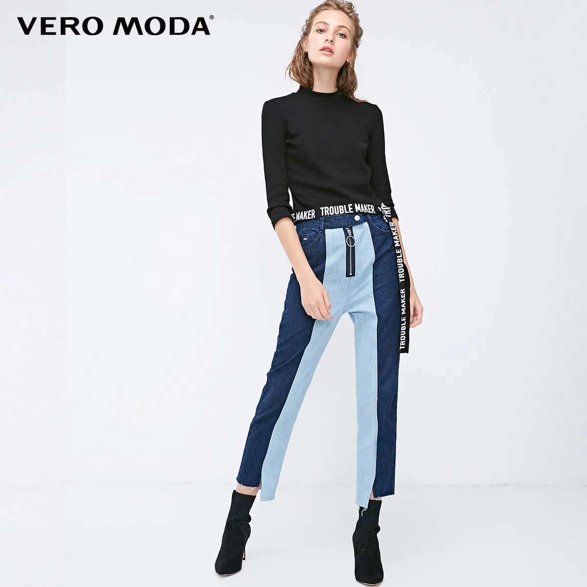 Vero Moda Новые поступления уличный стиль женские сплайсированные Высокая талия укороченные джинсы | 318449530