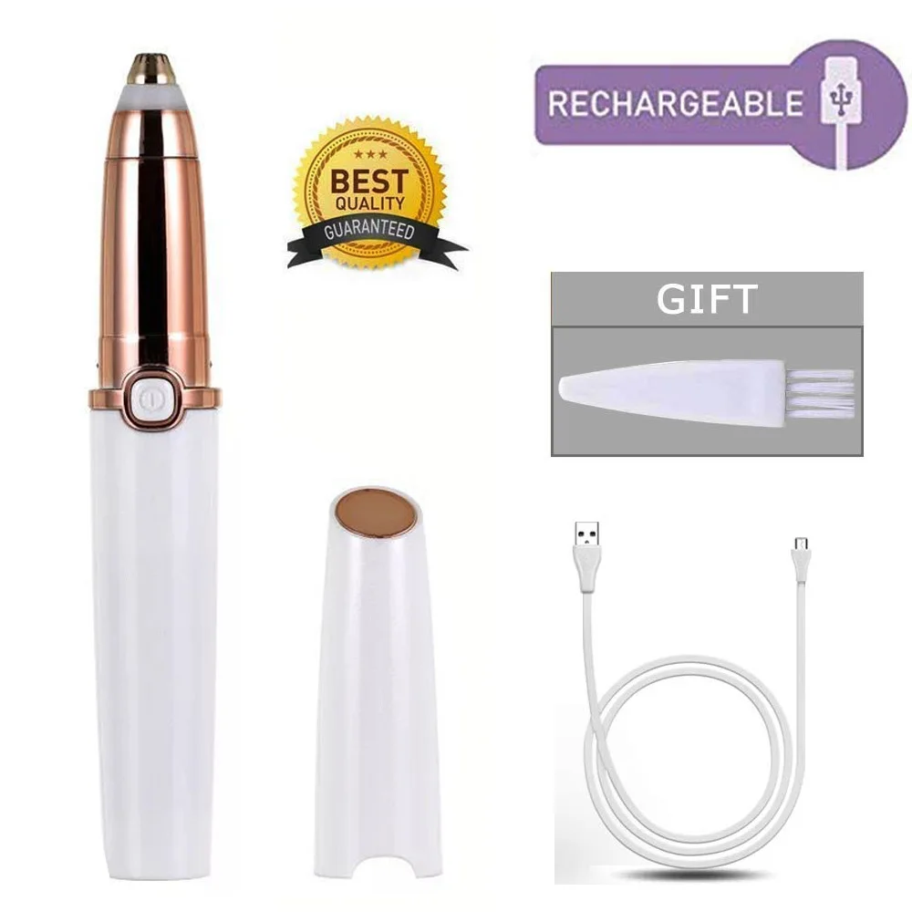 WHITE Rechargetable Эпилятор для бровей для женщин, эпиляция бровей, электрический триммер, бритва, работающая от батареи, для гладкой отделки и безболезненной - Цвет: WHITE Rechargetable