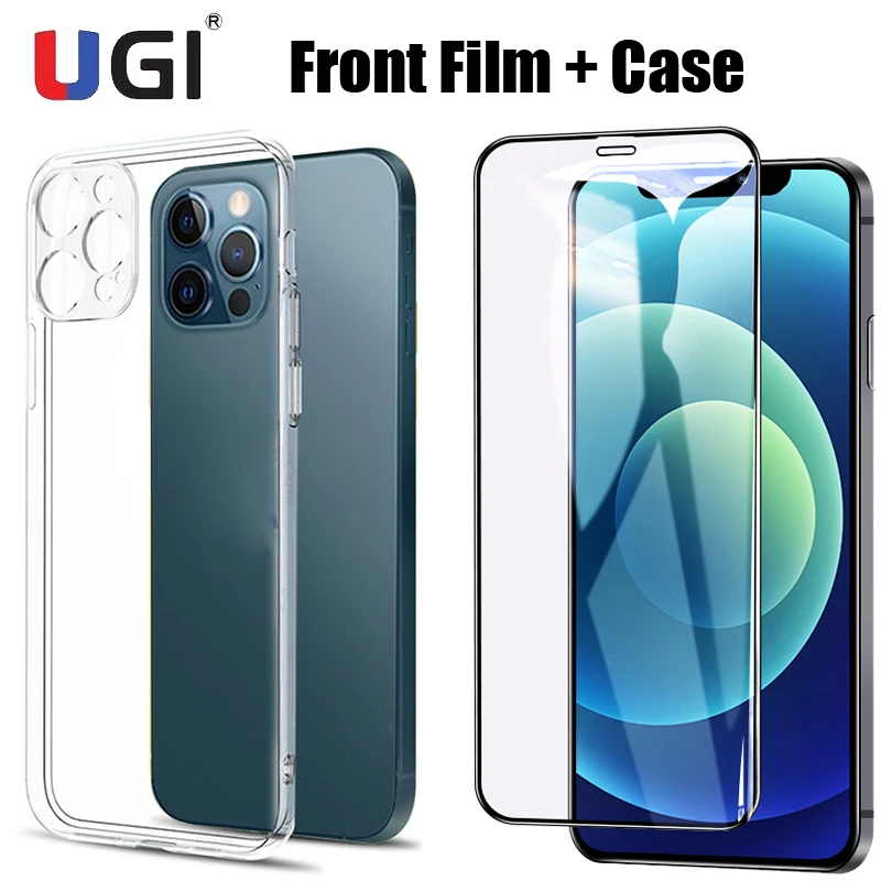 

UGI 1/2/3PCS Full Cover Curved Screen Protector Tempered Glass Front Film Clear Phone Case Soft TPU For iPhone 12 Mini Pro Max