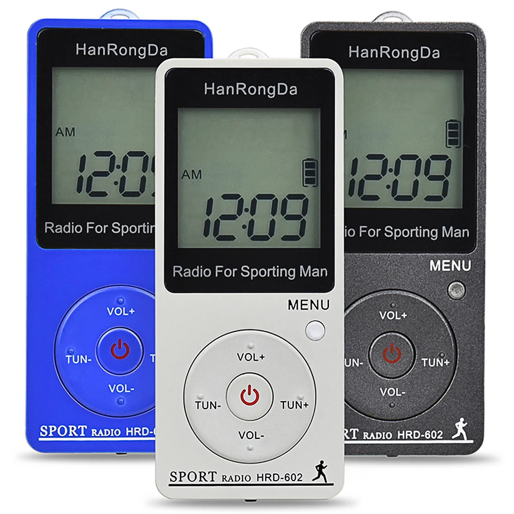HRD-602 Portable Radio Receiver FM/AM LCD Display Lock Button Pocket with Earphone Sports Pedometer | Электроника