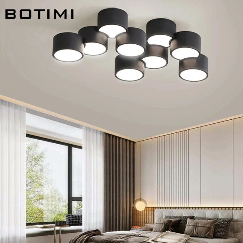 

Дизайнерские белые потолочные светильники BOTIMI для дома, круглые комнатные лампы с поверхностным креплением, черные металлические лампы дл...