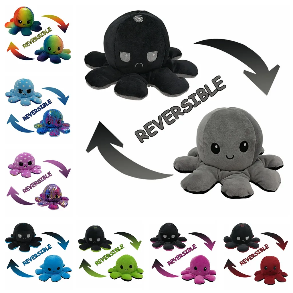 

2021 Stuffed Plush Reverse Toys Poulpe Retroflexion Toys Double-sided Flip Funny Emotion Doll Peluches Squishy Mood Octopus