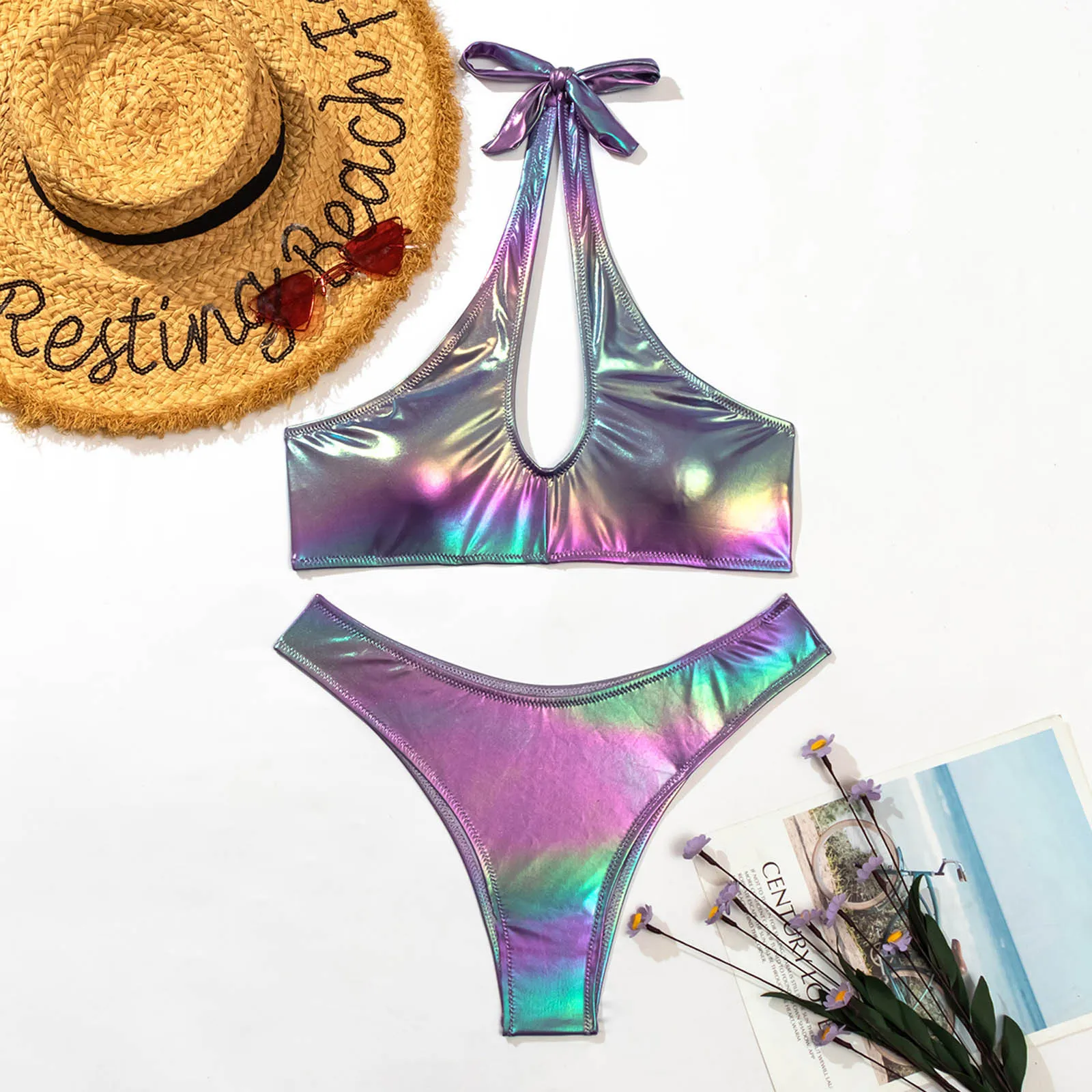 

Women Sexy Halter Digital Print Tankini Swimjupmsuit Swimsuit Beachwear Padded Swimwear Femme Brazilian Two-pieces Bikini set