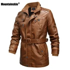Мужская кожаная куртка Mountainskin, длинная приталенная мотоциклетная ветровка из искусственной кожи, размеры до 6XL, зима 2022