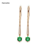 hanreshe copper mini drop earrings romantic classic jewelry party geometry beautiful green crystal long earrings woman gift