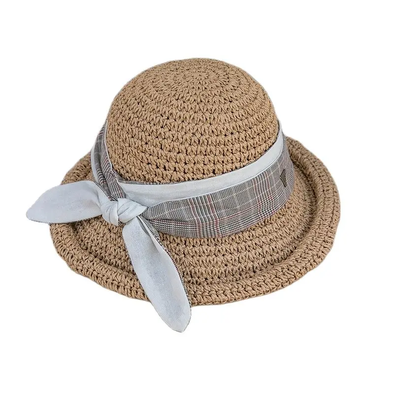 

Summer Women's New Flanging Bow Crochet Hats Travel Fashion Beach Sunshade Adult Ladies Straw Caps