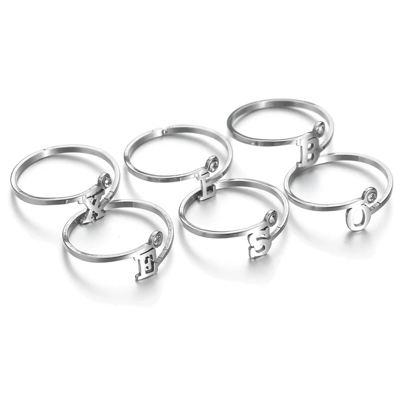 Silver Color Men's Letter Open Rings For Women Custom Initial Ring With Rhinestone Female Statement Engagement Party Jewelry | Украшения