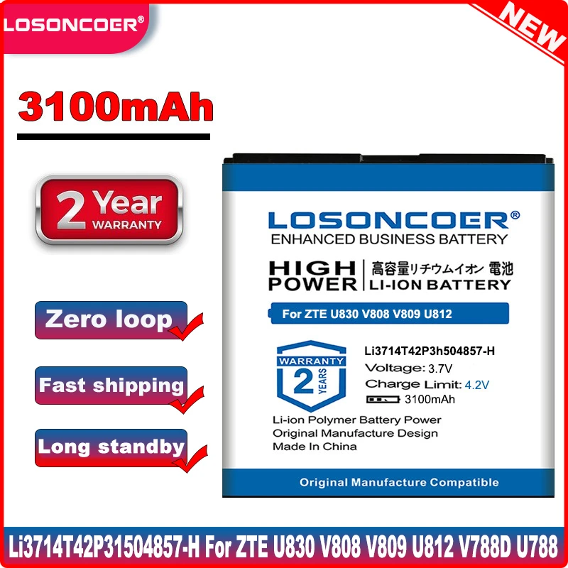 LOSONCOER 3100 мАч Li3714T42P3h504857 H батарея для ZTE Beeline smart 2 V808 U880S U812 V788D U830 N788 U788 N789 N799D