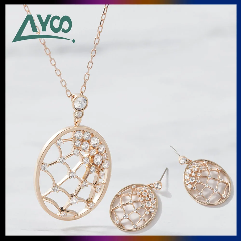 

Модные ювелирные изделия SWA, высокое качество, новые очаровательные серьги из розового золота с круглыми кристаллами, женские серьги в виде ...