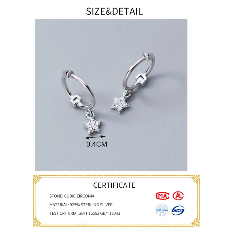 INZATT настоящее 925 пробы серебряные циркониевые серьги-кольца в форме звезды
