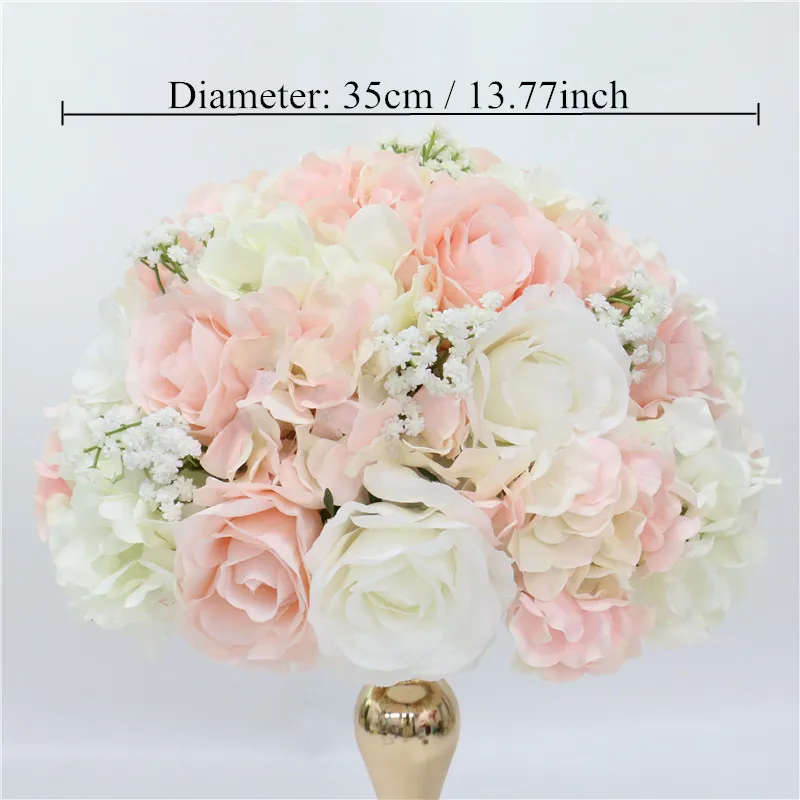 pink white 35cm Индивидуальные искусственные Гипсофилы розы гортензии цветок шар украшения дома фестиваль свадебный обеденный стол дорога свинец Венок 1 шт - Цвет: pink white 35cm
