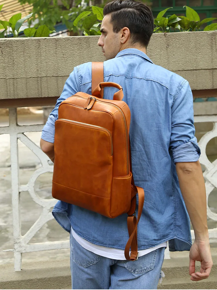 Мужской рюкзак из натуральной кожи в стиле ретро Повседневная деловая сумка на