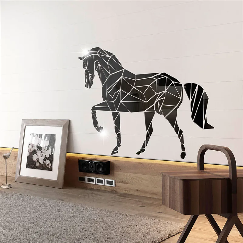 Акриловая зеркальная Настенная Наклейка в виде животного лошади креативный фон