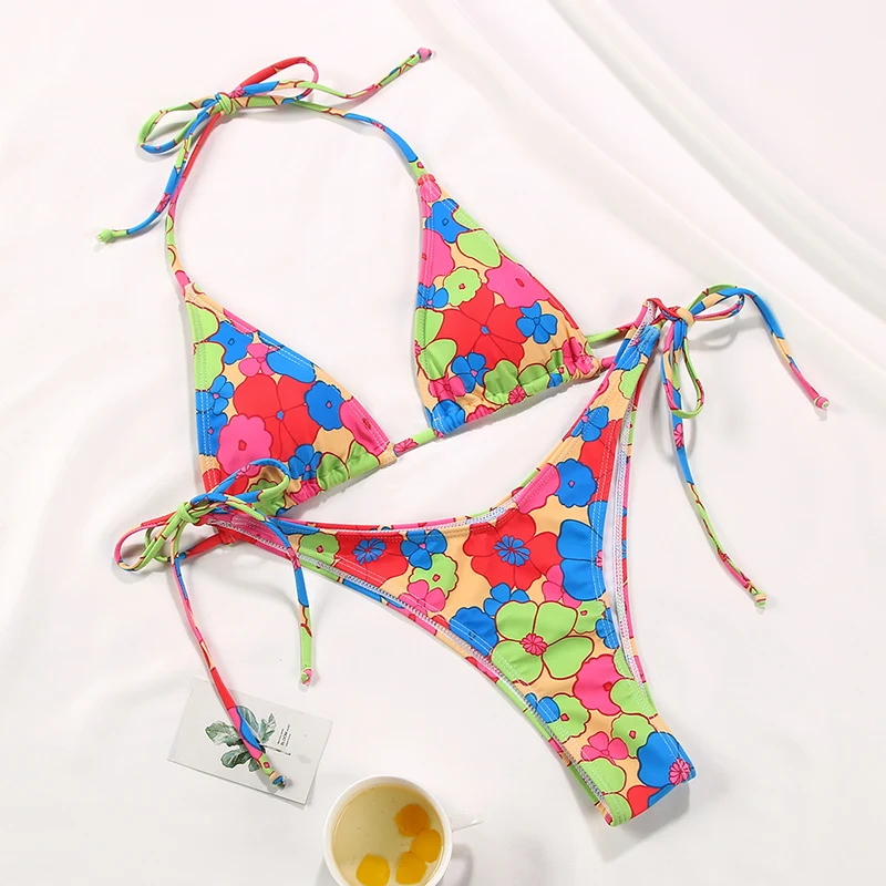 

Bathing Suit Women Floral Print Swimsuit 2021 Bikini Bandeau Swimwear High Cut One-Piece-Suit String Swimsuits Monokini viquinis