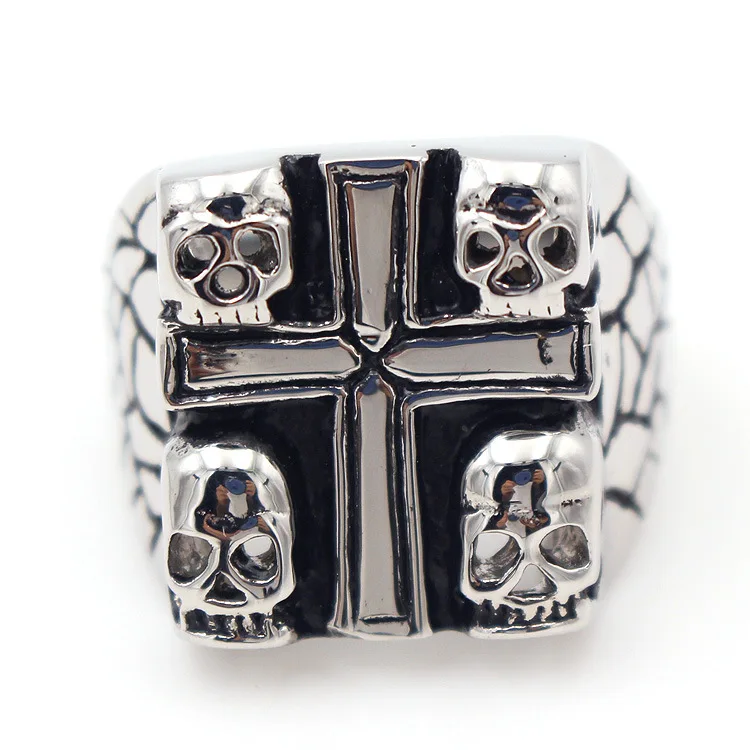 Панк Ретро Череп Распятие кольцо Тенденция властная Мужская титановая сталь