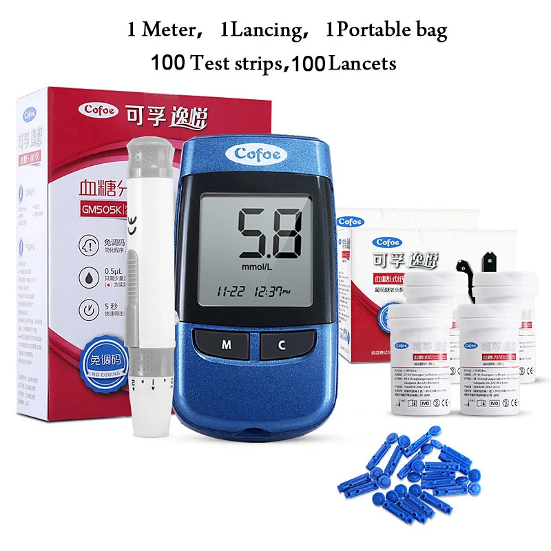 meter with 100 strip Cofoe Yiyue глюкометр медицинский диабет Тесты er, глюкометр для измерения уровня глюкозы в Бесплатный Код прибор для измерения уровня сахара в крови, 50/100 шт Тесты полоски& ланцеты - Цвет: meter with 100 strip